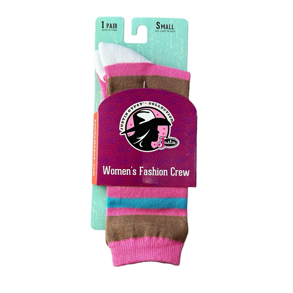 Justin Gypsy Pink, Tan and Turquoise Striped Crew Socks